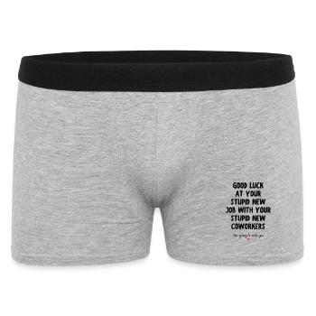Viel Glück bei deinem neuen Job – lustiges Abschiedszitat - Männer Boxer Shorts - Grau meliert - Vorne