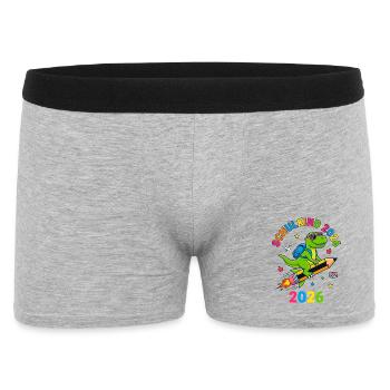 Schulkind 2026 Dino T-Rex Einschulung - Männer Boxer Shorts - Grau meliert - Vorne