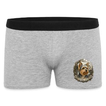 Yorkshire Terrier mit Vintage Berglandschaft - Männer Boxer Shorts - Grau meliert - Vorne