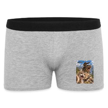 Lustiges Katze Selfie mit Bigfoot, T-Rex, UFO - Männer Boxer Shorts - Grau meliert - Vorne
