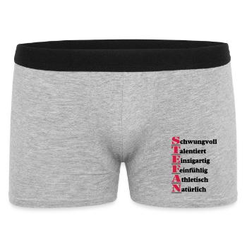 Stefan , Vorname,Namensschild,Name,Fun Shirt (25) - Männer Boxer Shorts - Grau meliert - Vorne