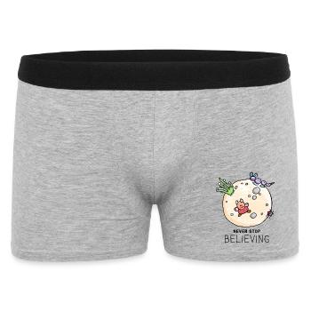 "Never Stop Believing" positiver Spruch mit Aliens - Männer Boxer Shorts - Grau meliert - Vorne