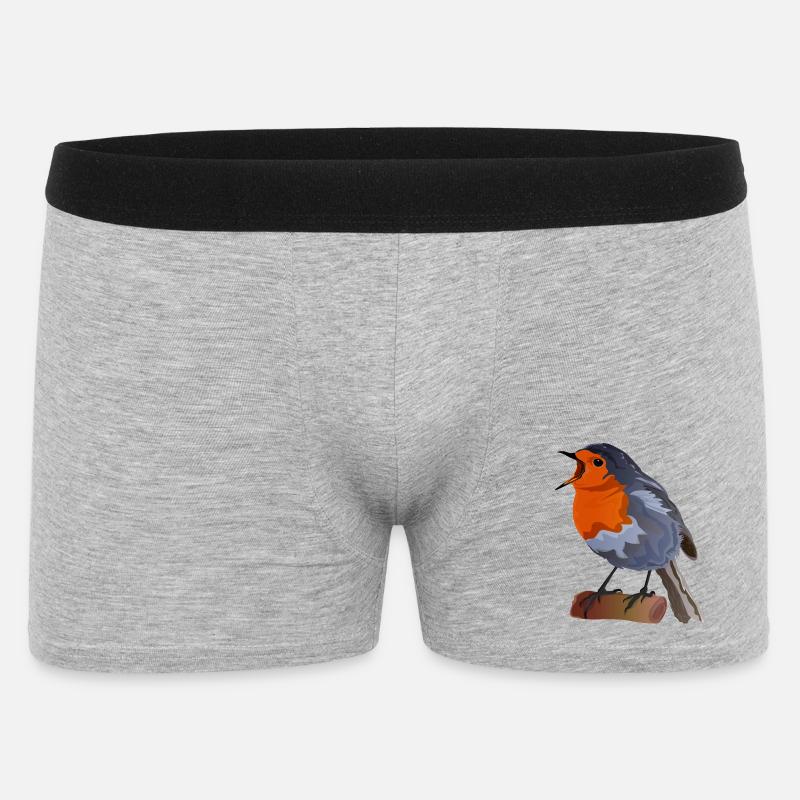 Illustration du merle sur textile - Boxer Homme - gris chiné