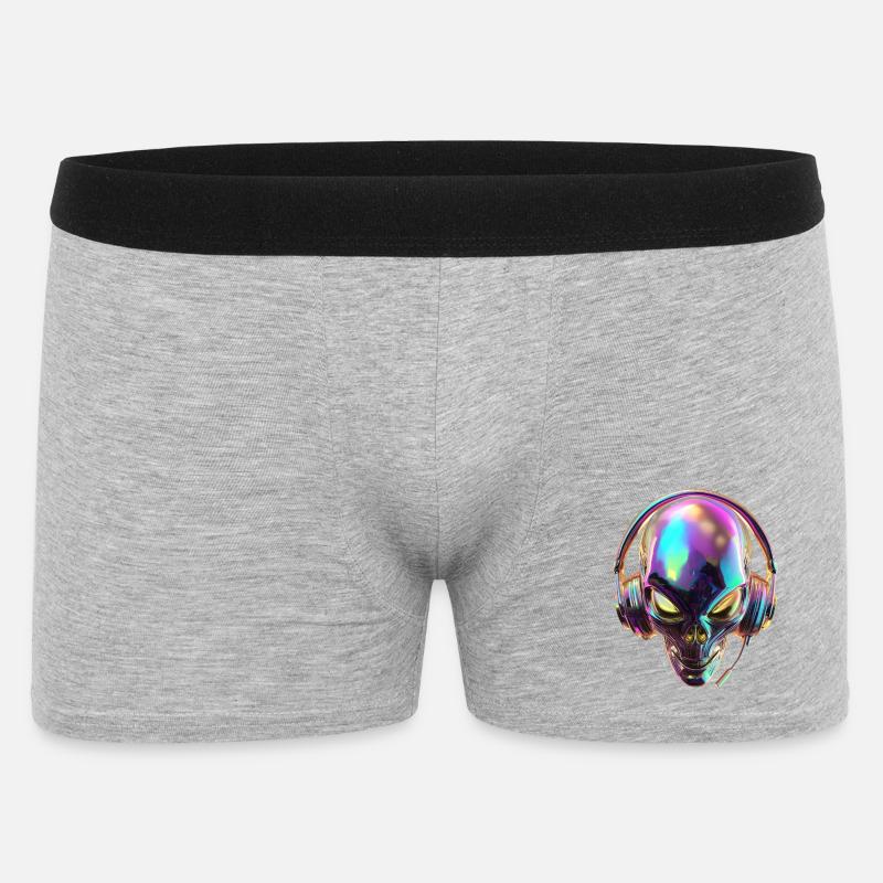 Chromatischer Alien-Kopf mit Kopfhörern - Männer Boxer Shorts - Grau meliert