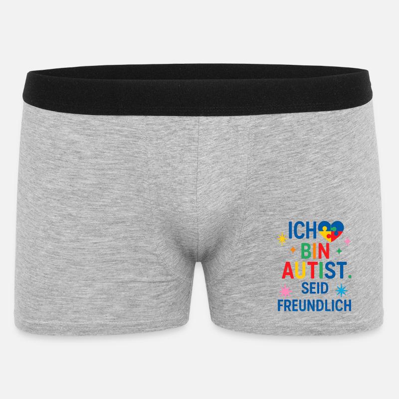 Ich bin Autist seid freundlich Spruch Geschenk - Männer Boxer Shorts - Grau meliert