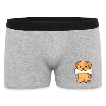 Verspielter Welpen mit Knochenmotiv - Männer Boxer Shorts - Grau meliert - Vorne