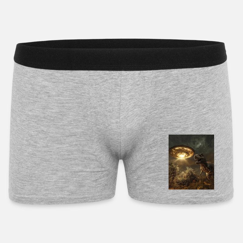 T-Rex Selfie mit UFO - Männer Boxer Shorts - Grau meliert