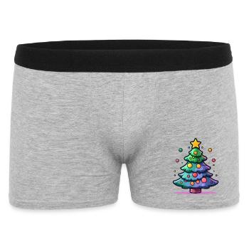 Festlicher Weihnachtsbaum mit buntem Schmuck - Männer Boxer Shorts - Grau meliert - Vorne