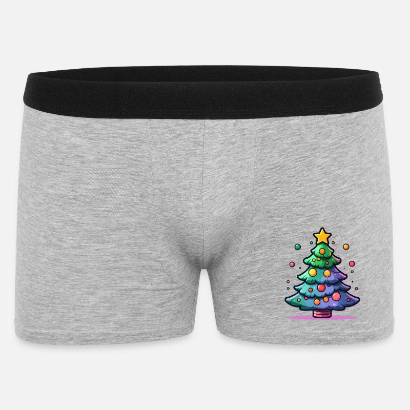 Festlicher Weihnachtsbaum mit buntem Schmuck - Männer Boxer Shorts - Grau meliert