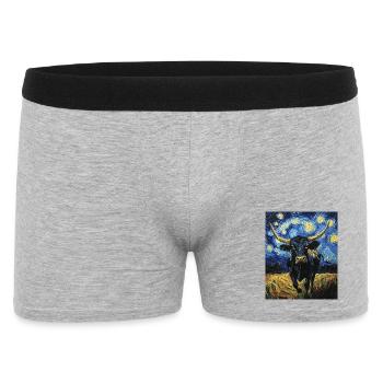 Kuh Kühe Bulle Stier Van Gogh Style Starry  - Männer Boxer Shorts - Grau meliert - Vorne