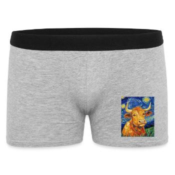 Kuh Kühe Bulle Stier Van Gogh Style Starry  - Männer Boxer Shorts - Grau meliert - Vorne