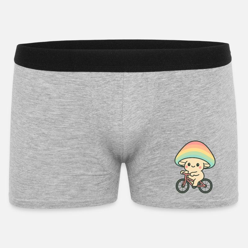 Verspielter Pilz-Radfahrer mit Regenbogen - Männer Boxer Shorts - Grau meliert