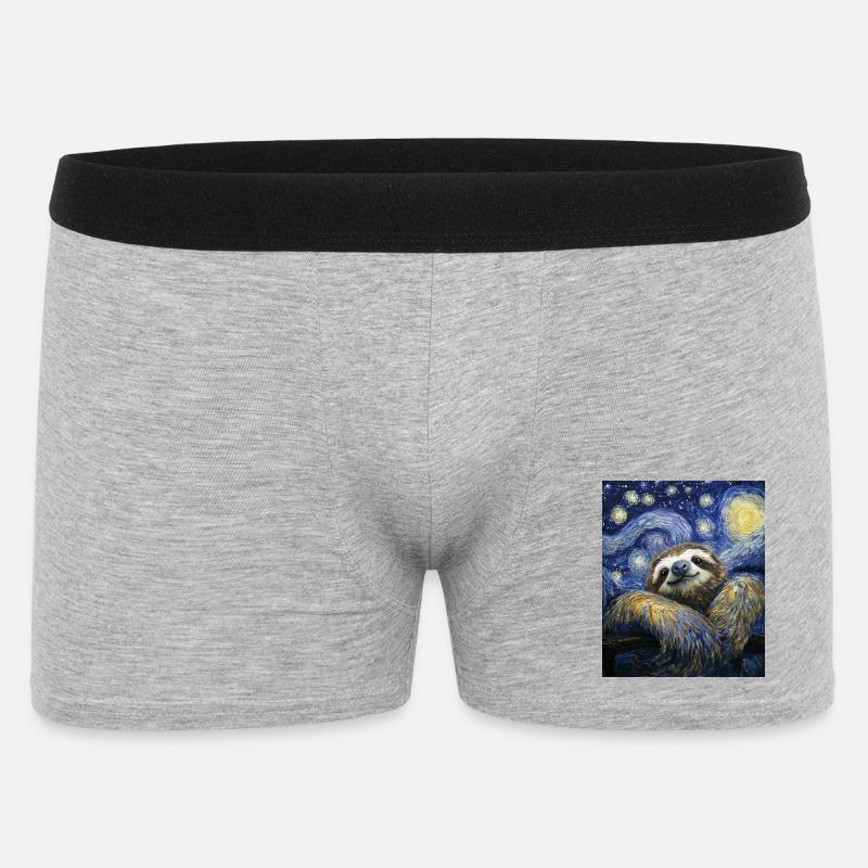 Faultier Van Gogh Style Starry Night - Männer Boxer Shorts - Grau meliert