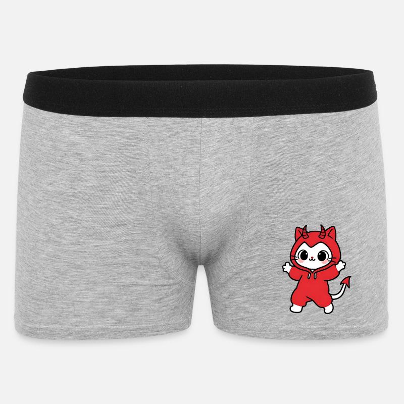 Cat Devil Kapuzenpullover Rot - Männer Boxer Shorts - Grau meliert
