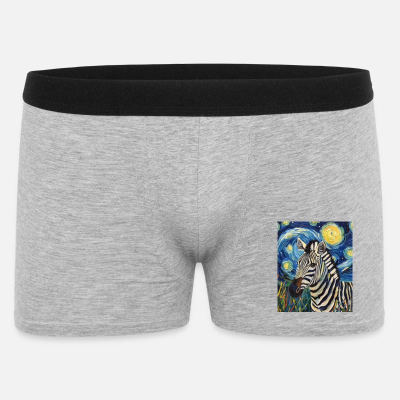 Zebra Van Gogh Style Starry Night - Männer Boxer Shorts - Grau meliert