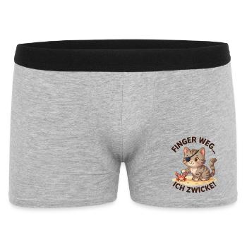 Katze Krabbe Finger weg Spruch - Männer Boxer Shorts - Grau meliert - Vorne