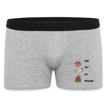 Drei K am Morgen / Kippe / Kaffee / Sprüche - Männer Boxer Shorts - Grau meliert - Vorne