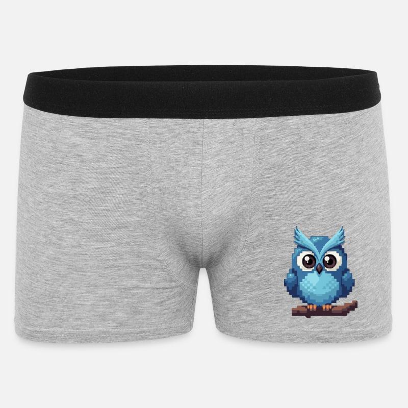 Pixel Eule – Retro 8-Bit Style - Männer Boxer Shorts - Grau meliert