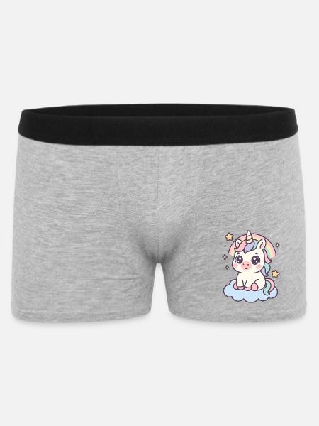 Kawaii Einhorn auf Wolke mit Regenbogen Sterne - Männer Boxer Shorts - Grau meliert