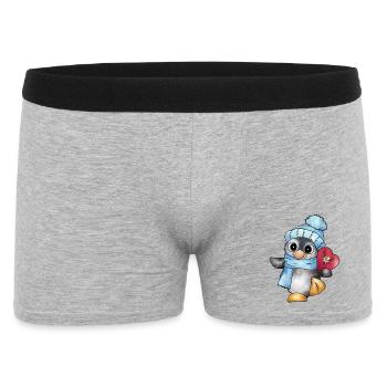 Pinguin mit Herz - Männer Boxer Shorts - Grau meliert - Vorne