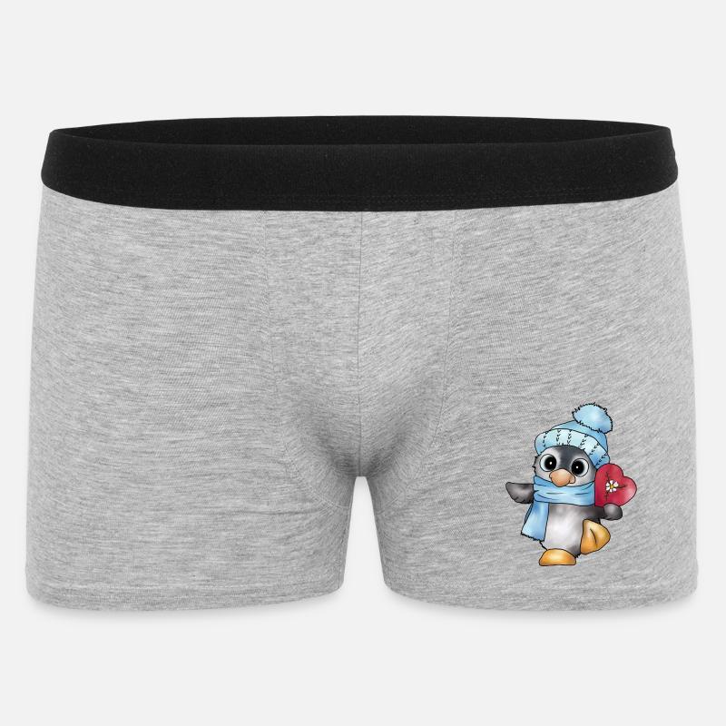 Pinguin mit Herz - Männer Boxer Shorts - Grau meliert