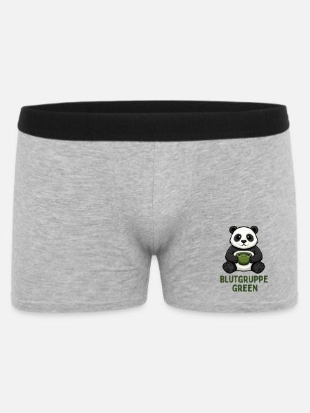 Blutgruppe Green Panda Tee Design  - Männer Boxer Shorts - Grau meliert