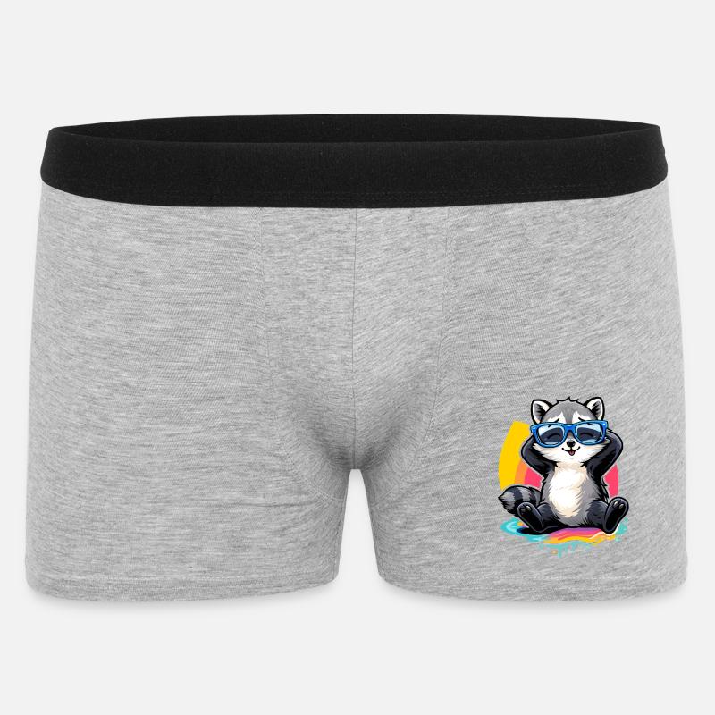 Relaxter Waschbär mit Sonnenbrille   - Männer Boxer Shorts - Grau meliert