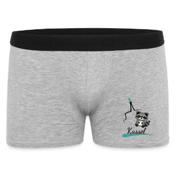 Kassel Waschbär trifft Herkules – Süßes Stadtmotiv - Männer Boxer Shorts - Grau meliert - Vorne