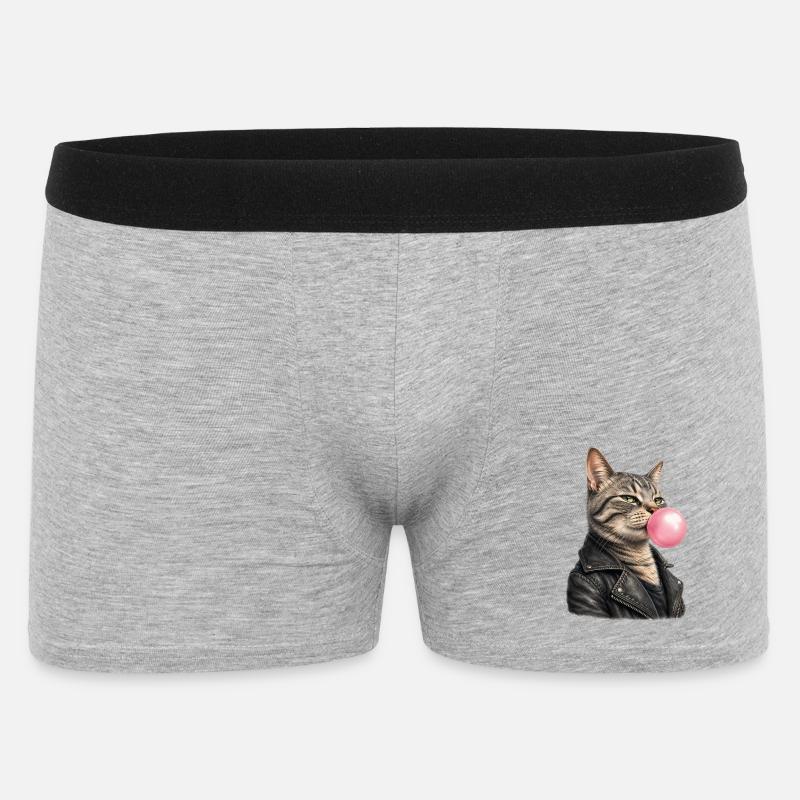 Coole Katze mit Lederjacke - Männer Boxer Shorts - Grau meliert
