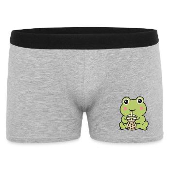 Süßer Kawaii-Frosch trinkt Bubble Tea Aufkleber - Männer Boxer Shorts - Grau meliert - Vorne