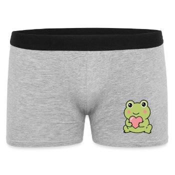 Süßer Kawaii-Frosch hält einen rosa Herzaufkleber - Männer Boxer Shorts - Grau meliert - Vorne