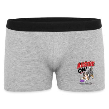 Aussie On! Illustration eines Australian Shepherd - Männer Boxer Shorts - Grau meliert - Vorne
