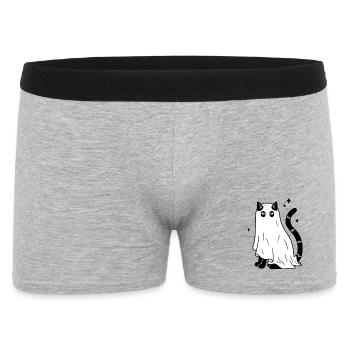 Halloween Katze Gespenst - SW mit Sternen - Männer Boxer Shorts - Grau meliert - Vorne