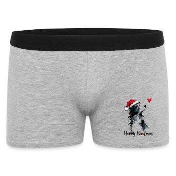 Border Collie Weihnachtsmütze Merry Woofmas Herz - Männer Boxer Shorts - Grau meliert - Vorne