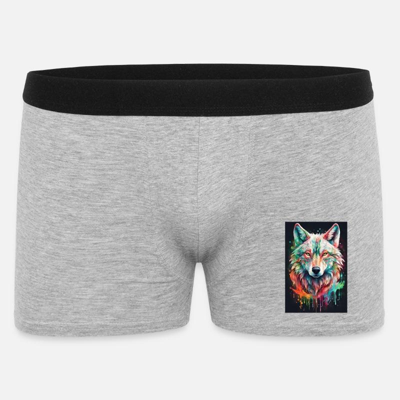 Bunter Wolfkopf Farbexplosion - Männer Boxer Shorts - Grau meliert