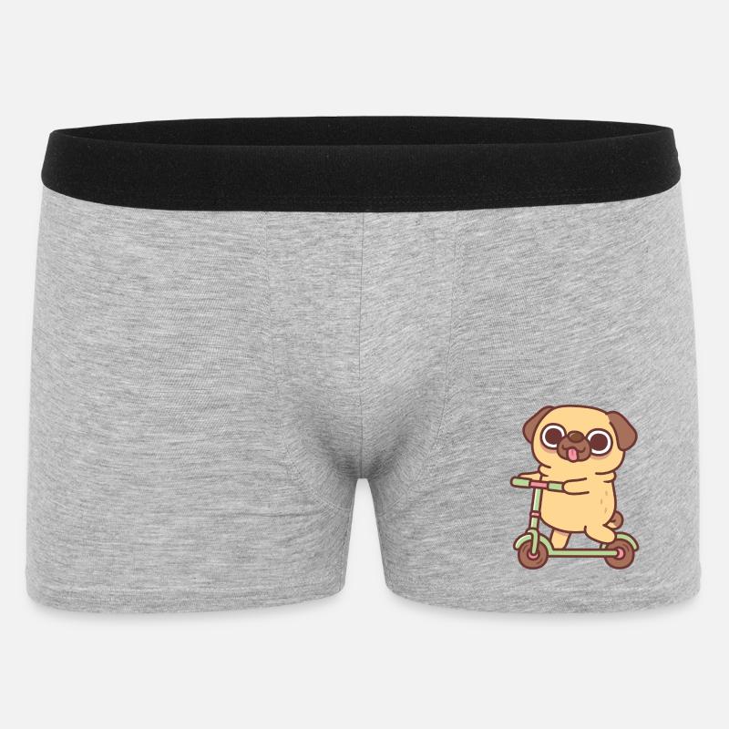 Süßer Mops spielt auf Tretroller - Männer Boxer Shorts - Grau meliert