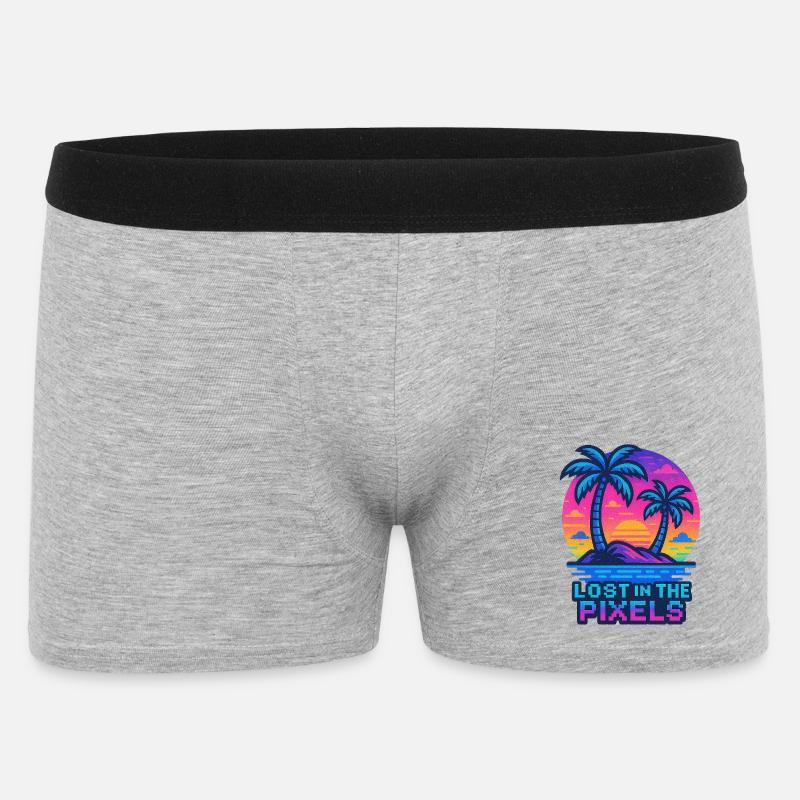 Conception pixellisée de coucher de soleil tropical - Boxer Homme - gris chiné