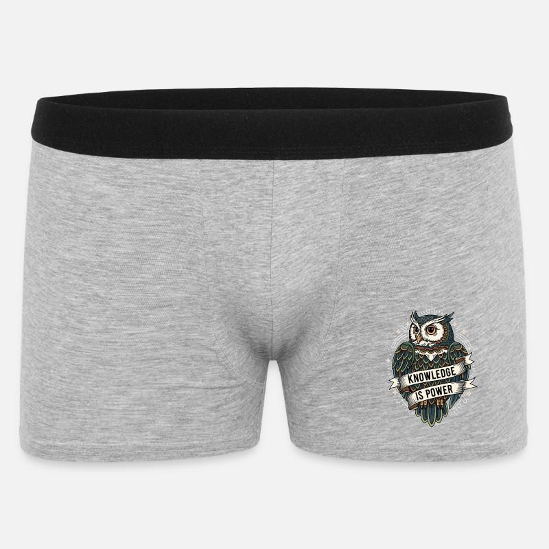 Knowledge Is Power Eule - Männer Boxer Shorts - Grau meliert