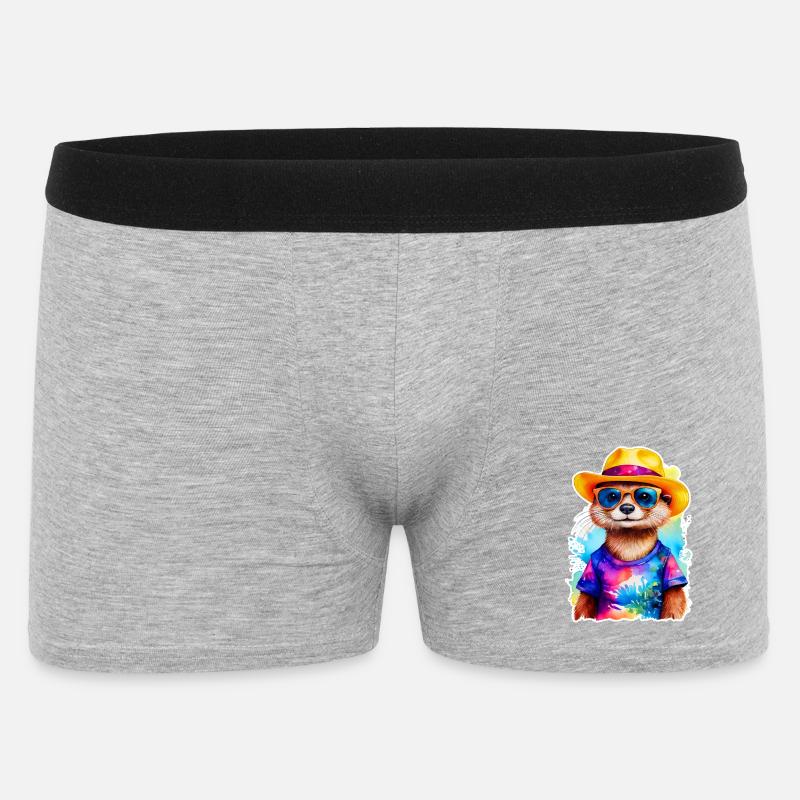 Otter mit Strohhut - Männer Boxer Shorts - Grau meliert