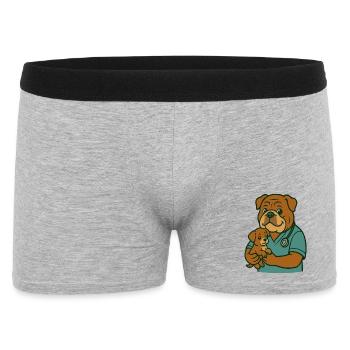 Bulldogge Tierarzt hält Welpe niedliches Tier Karikatur - Männer Boxer Shorts - Grau meliert - Vorne