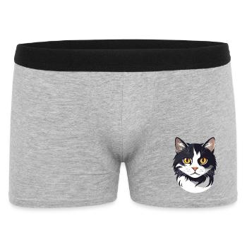 Graphique tête de chat noire et blanche, yeux dorés mignons de chat - Boxer Homme - gris chiné - Devant