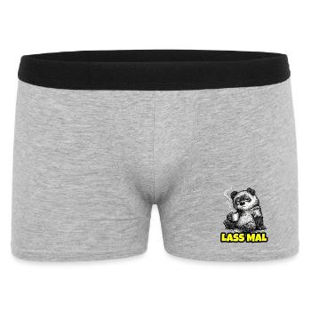 Lass mal. – Grumpy Bär mit Kaffee (Sketch) - Männer Boxer Shorts - Grau meliert - Vorne