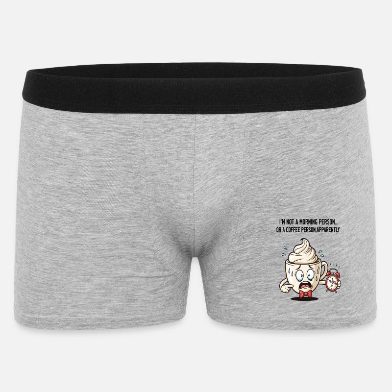 Ängstliche Morgentasse mit Wecker - Männer Boxer Shorts - Grau meliert