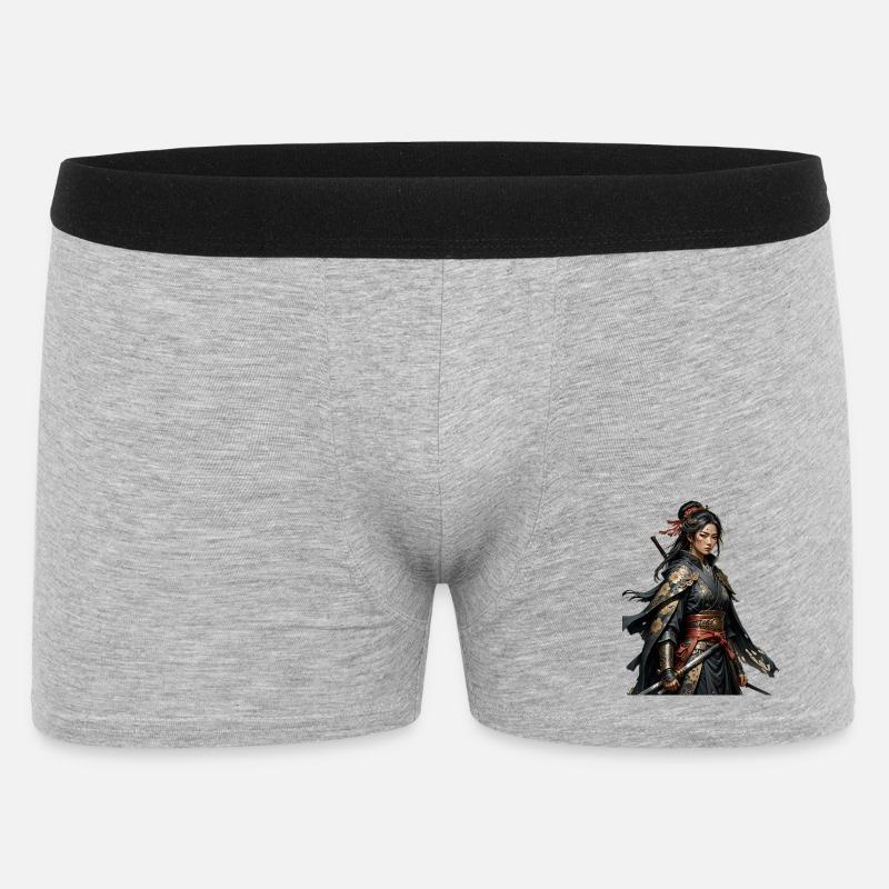 Schwarze Samuraiin mit Goldmustern - Männer Boxer Shorts - Grau meliert
