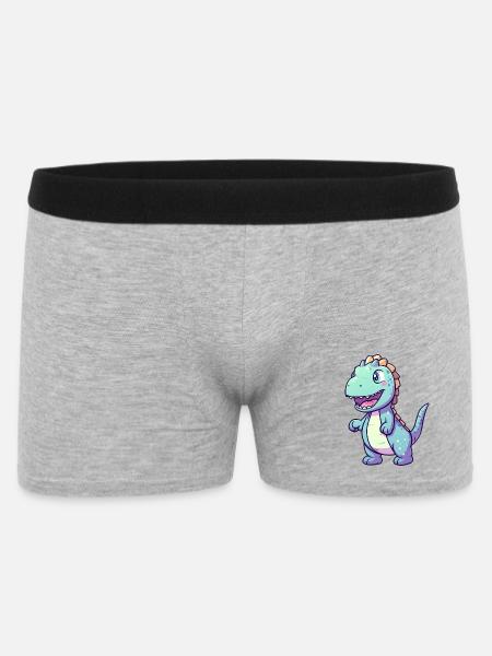 Niedlicher Dino | Dinosaurier | Blauer Dino blau - Männer Boxer Shorts - Grau meliert