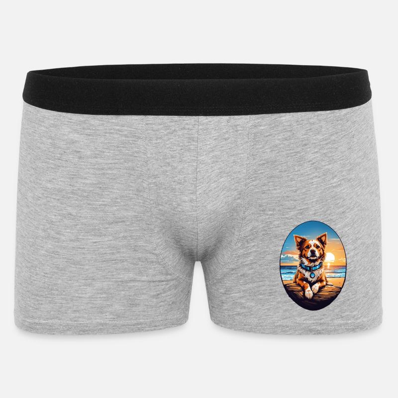 Hund am Strand - Männer Boxer Shorts - Grau meliert