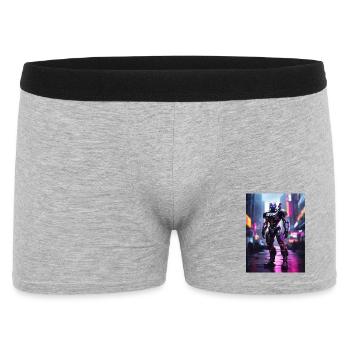 Neon Mecha in Stadtlichtern - Männer Boxer Shorts - Grau meliert - Vorne