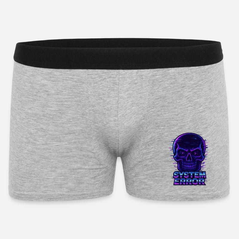 Neon Glitch Schädel mit Systemfehlertext - Männer Boxer Shorts - Grau meliert
