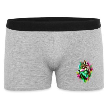 Wolf Wolfskopf Raubtier Wald Natur Wildnis Bunt - Männer Boxer Shorts - Grau meliert - Vorne
