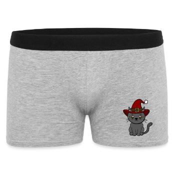 Katze Weihnachten  - Männer Boxer Shorts - Grau meliert - Vorne